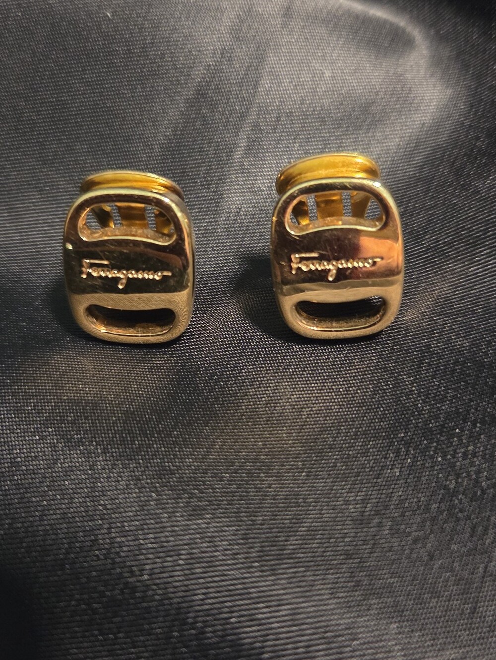 Salvatore Ferragamo Gold-tone Buckle Logo Earrings